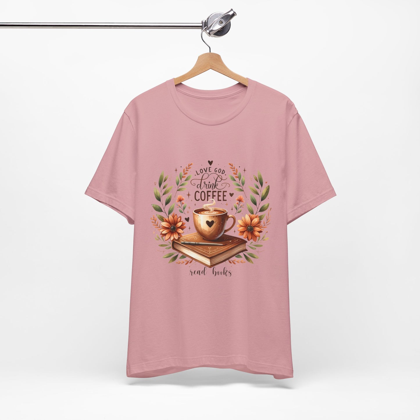 Love God, Drink Coffee, Read Books Tee | Fall Watercolor Books & Coffee Graphic Shirt