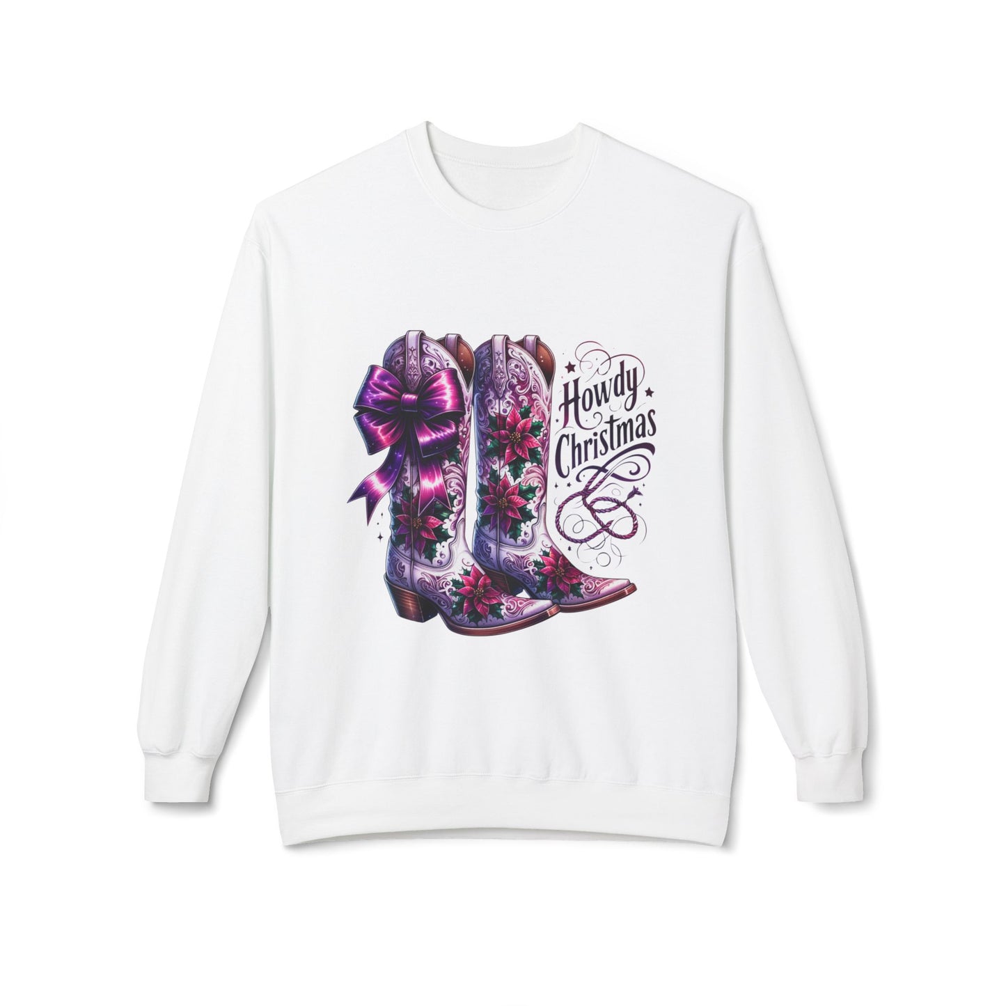 Howdy Christmas Boots Sweatshirt, Cozy Holiday Apparel, Rustic Christmas Gifts, Festive Crewneck