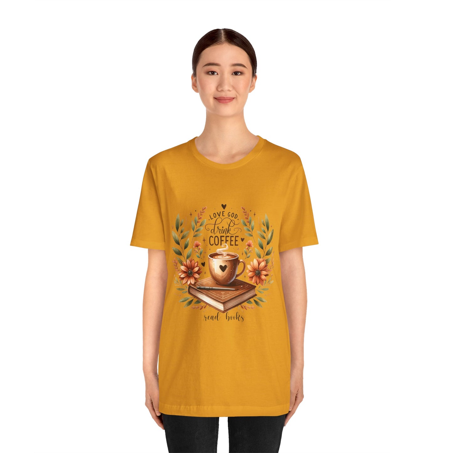 Love God, Drink Coffee, Read Books Tee | Fall Watercolor Books & Coffee Graphic Shirt