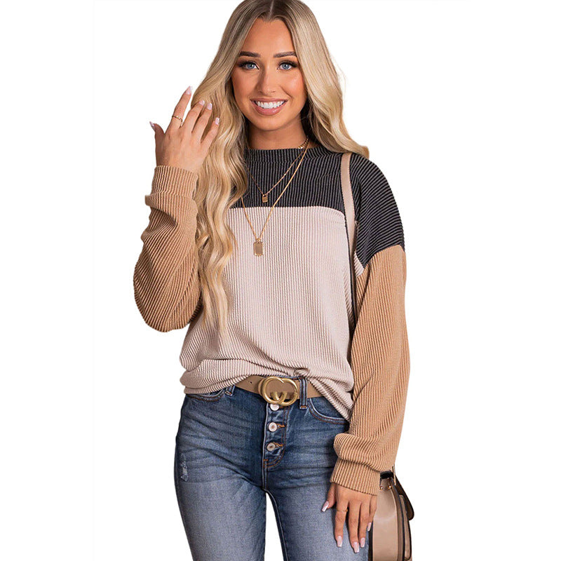Color Block Casual Knit Loose Top