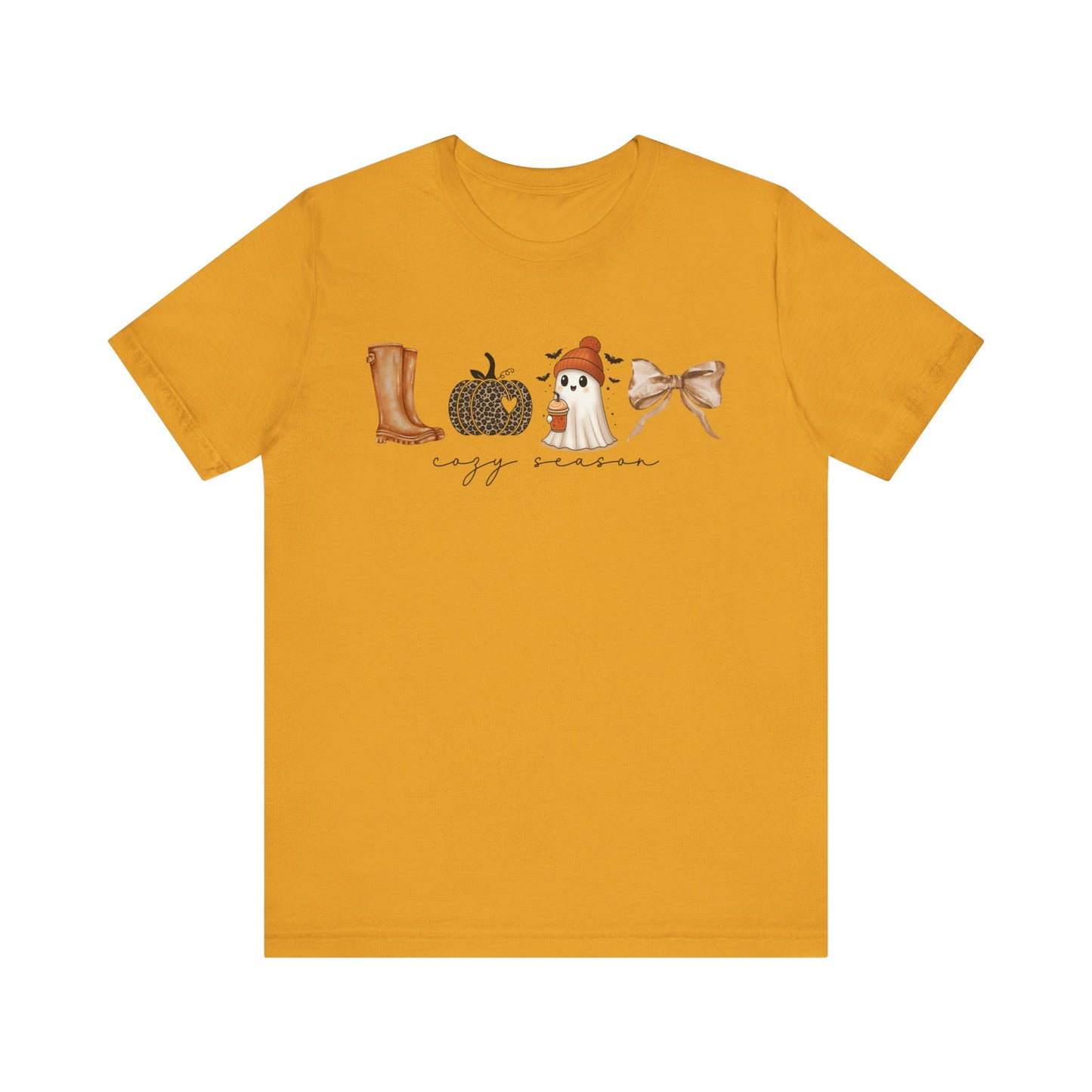 'Cozy Season' Autumn Vibes Tee, Fall Shirt, Cozy Season Top, Pumpkin, Ghost, Boots, Bow, Halloween Casual Wear