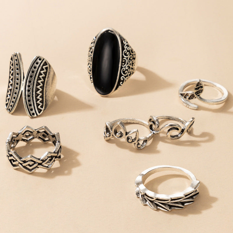 Black Oil Dripping Ring Set