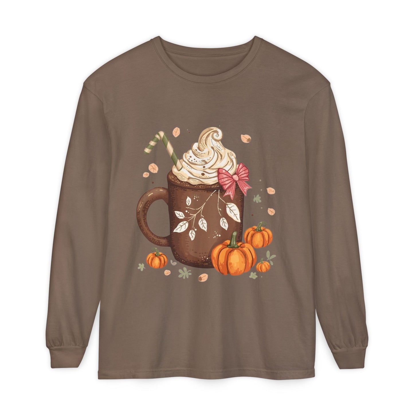 Cute Fall Pumpkin Spice Long Sleeve T-Shirt, Pumpkin Coffee Tee, Autumn Fashion, Cozy Gift for her, Thanksgiving Shirt