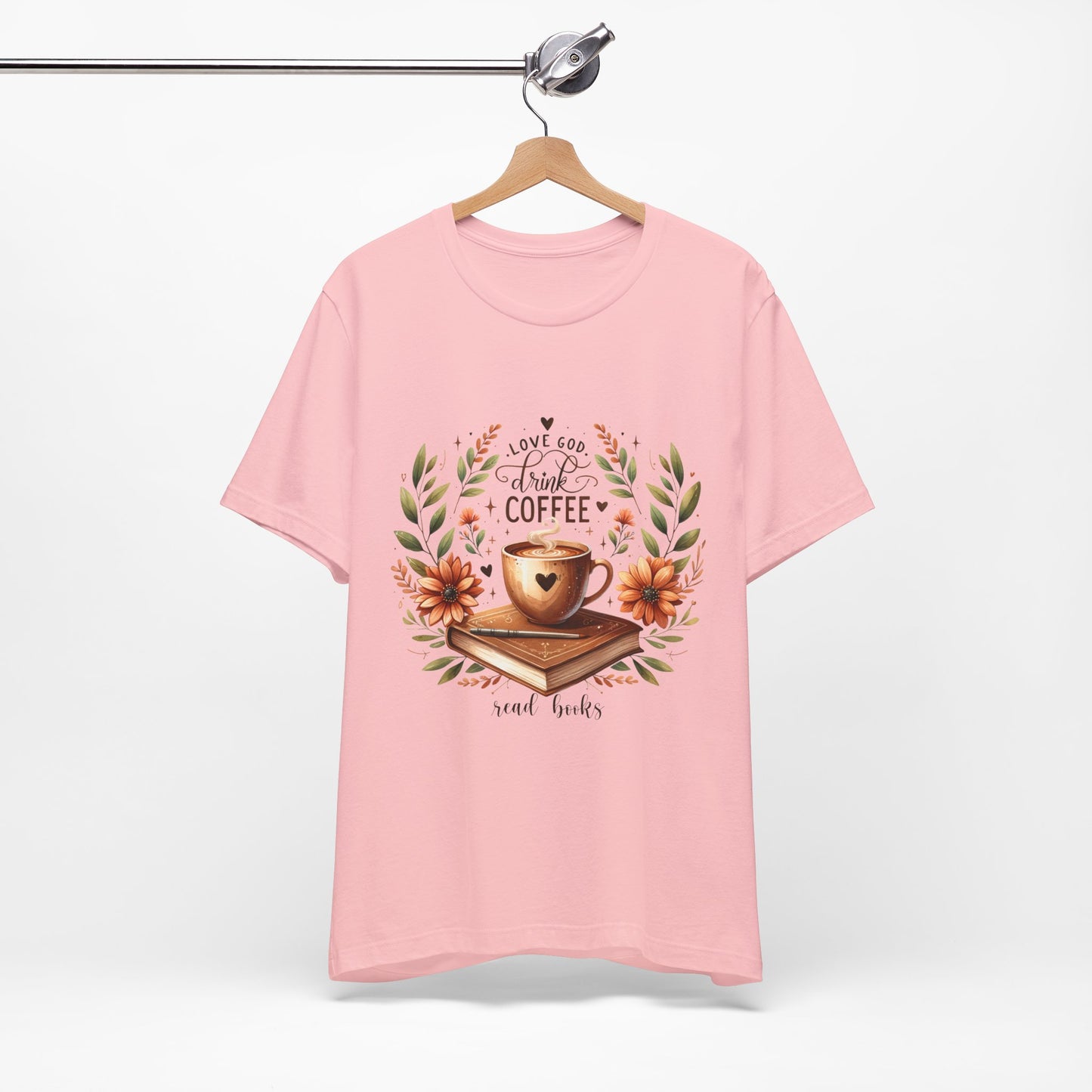 Love God, Drink Coffee, Read Books Tee | Fall Watercolor Books & Coffee Graphic Shirt