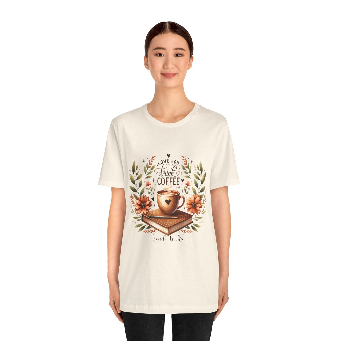 Love God, Drink Coffee, Read Books Tee | Fall Watercolor Books & Coffee Graphic Shirt