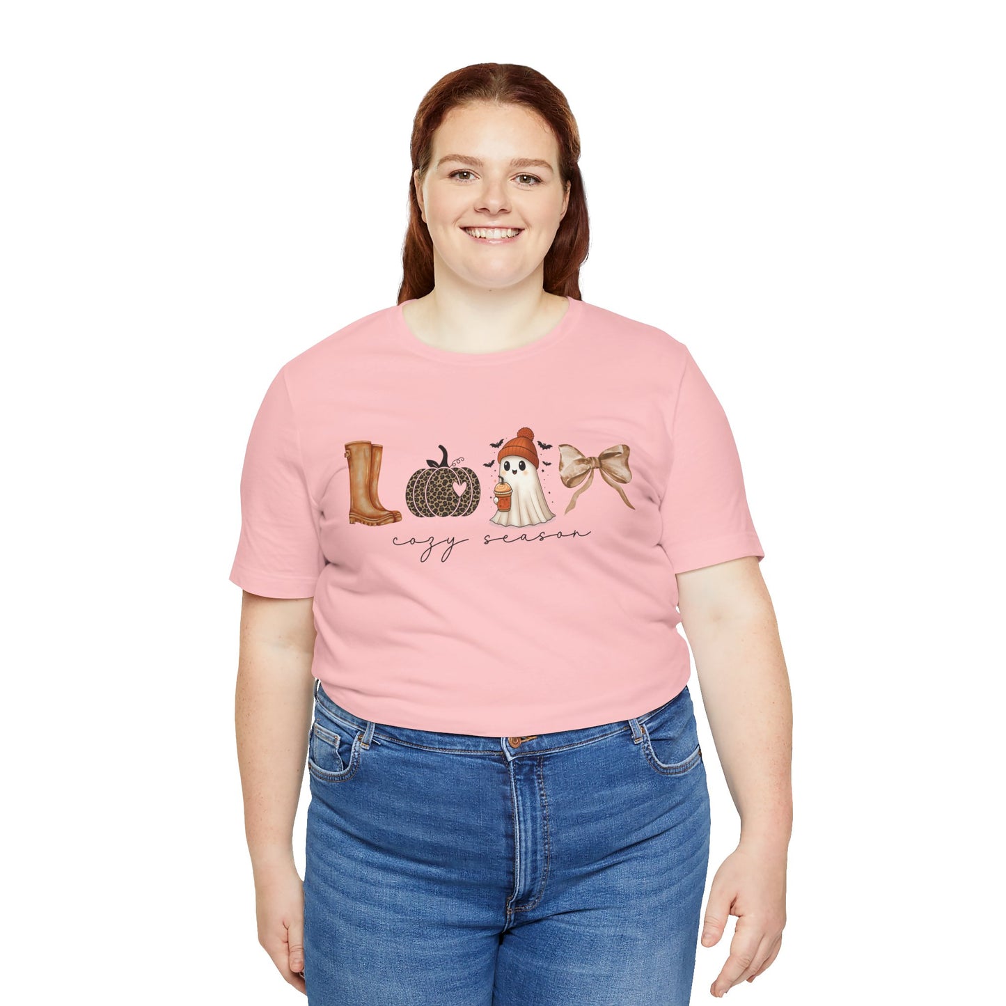 'Cozy Season' Autumn Vibes Tee, Fall Shirt, Cozy Season Top, Pumpkin, Ghost, Boots, Bow, Halloween Casual Wear