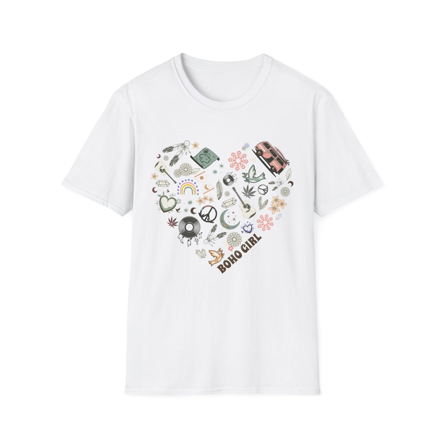 Boho Heart T-Shirt, Unisex Graphic Tee, Casual Everyday Wear, Festival Clothing, Gift for Nature Lovers, Hippy/Groovy Vibes