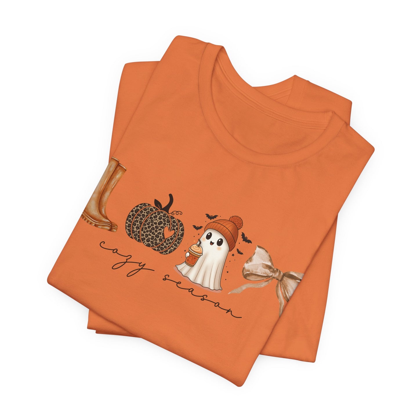 'Cozy Season' Autumn Vibes Tee, Fall Shirt, Cozy Season Top, Pumpkin, Ghost, Boots, Bow, Halloween Casual Wear