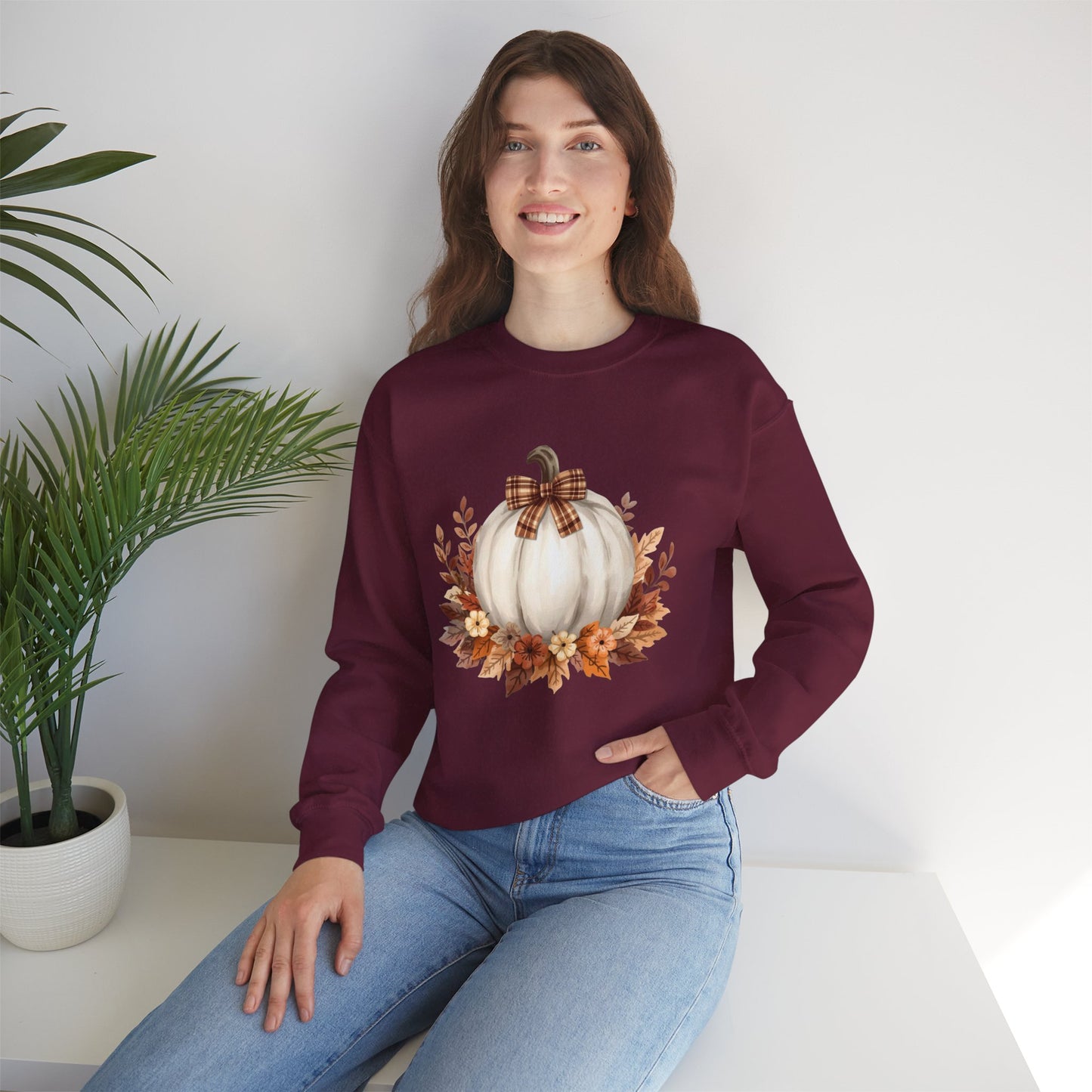 White Autumn Pumpkin Sweatshirt, Cozy Fall Sweater, Pumpkin Decor Shirt, Harvest Season Gift, Thanksgiving Apparel