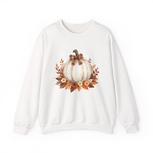 White Autumn Pumpkin Sweatshirt, Cozy Fall Sweater, Pumpkin Decor Shirt, Harvest Season Gift, Thanksgiving Apparel