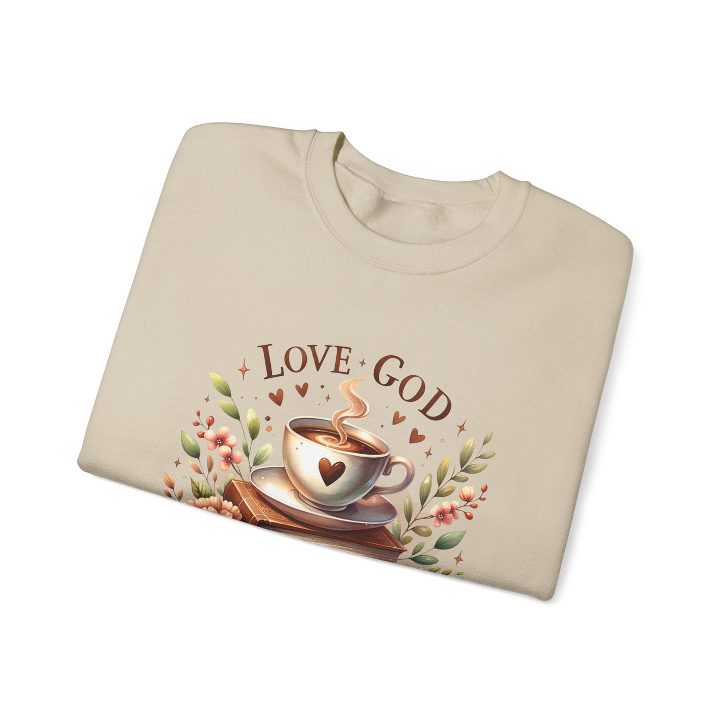 Love God, Read Books, Drink Coffee Sweatshirt, Inspirational Gift for Book Lovers, Perfect for Coffee Lovers, Fall & Winter Fashion