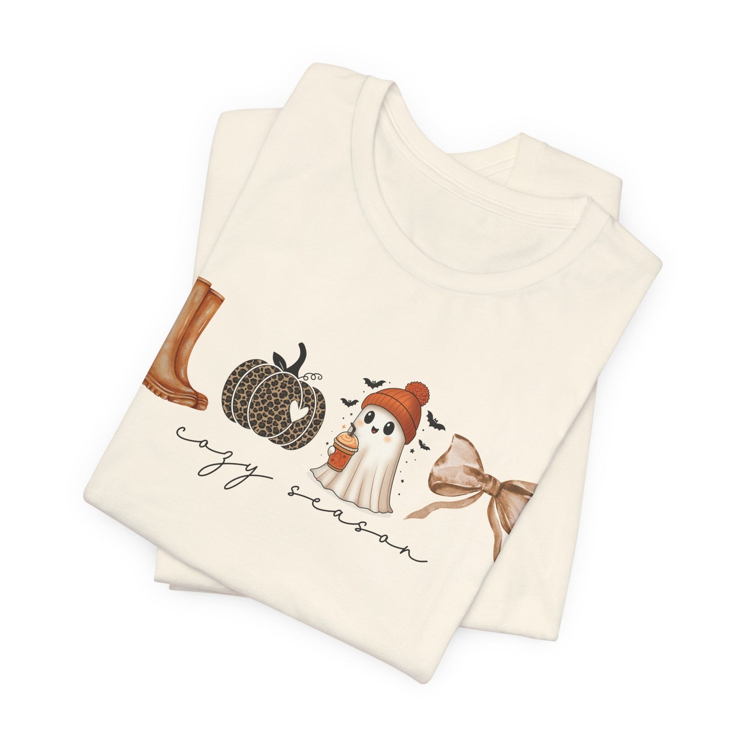 'Cozy Season' Autumn Vibes Tee, Fall Shirt, Cozy Season Top, Pumpkin, Ghost, Boots, Bow, Halloween Casual Wear
