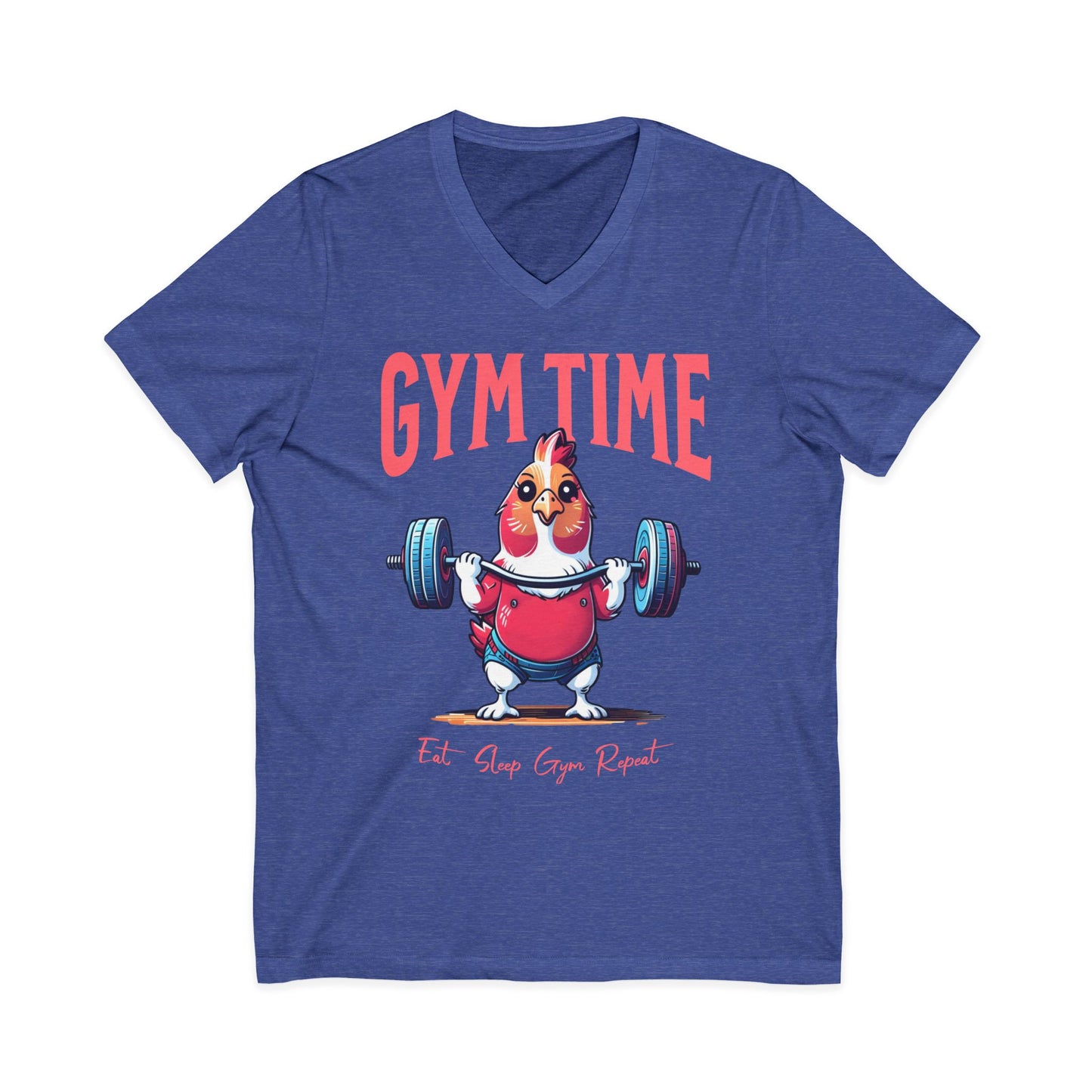 Funny Hen Gym Time V-Neck Tee, Farm Fitness Humor Graphic Shirt, Gift for Gym Lovers, Workout Humor Shirt, Chicken/Hen Lovers