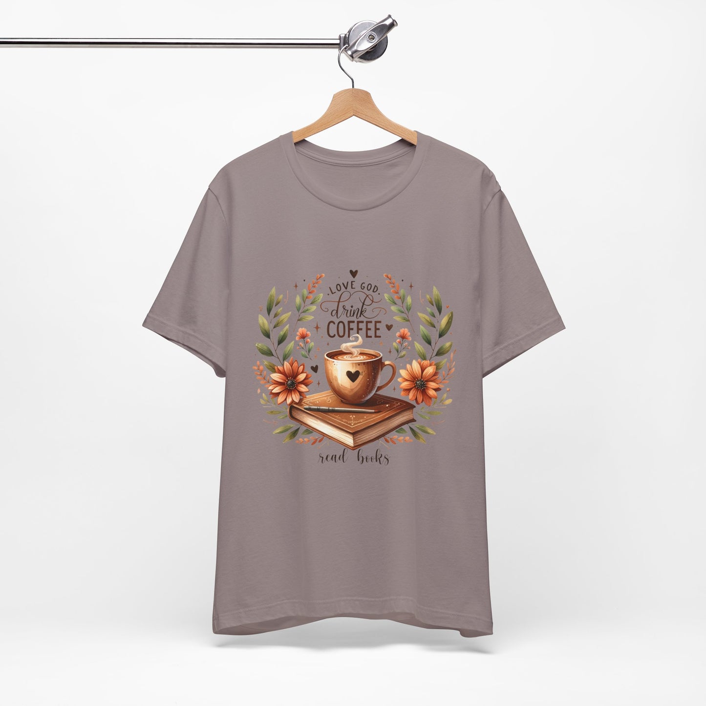 Love God, Drink Coffee, Read Books Tee | Fall Watercolor Books & Coffee Graphic Shirt