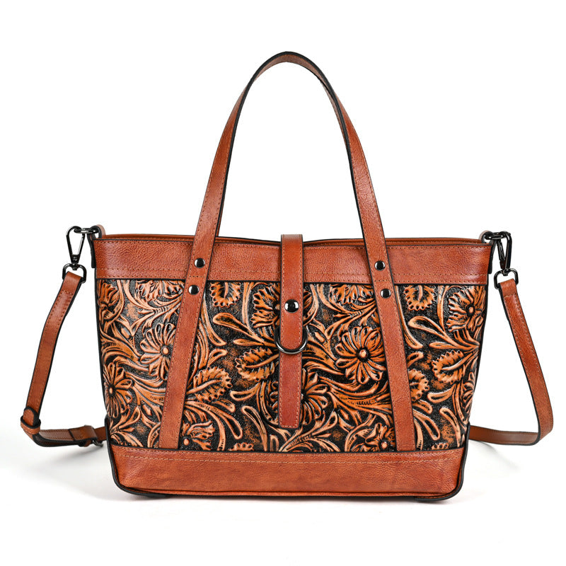 Genuine Hand-carved Leather Large Retro Handbag