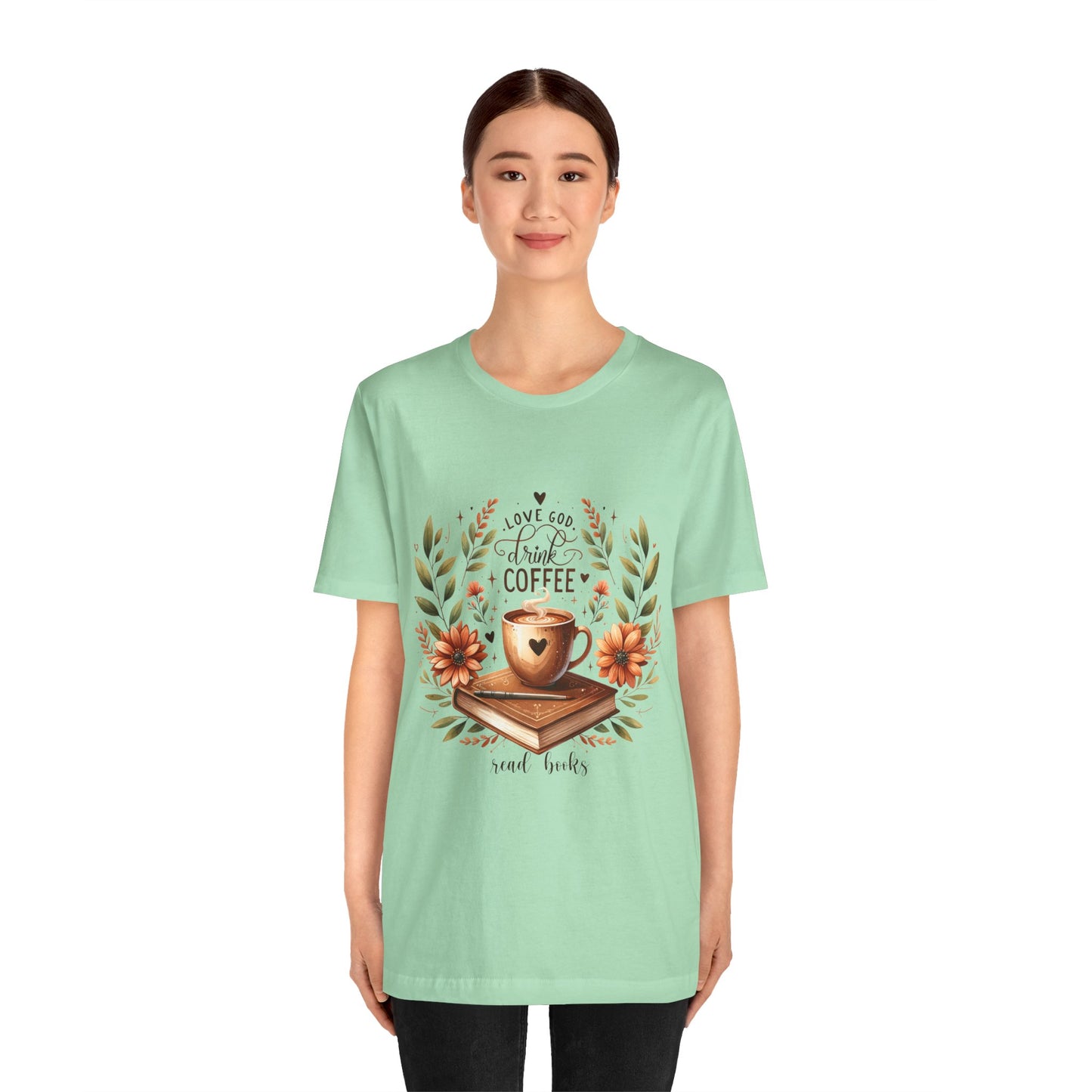 Love God, Drink Coffee, Read Books Tee | Fall Watercolor Books & Coffee Graphic Shirt