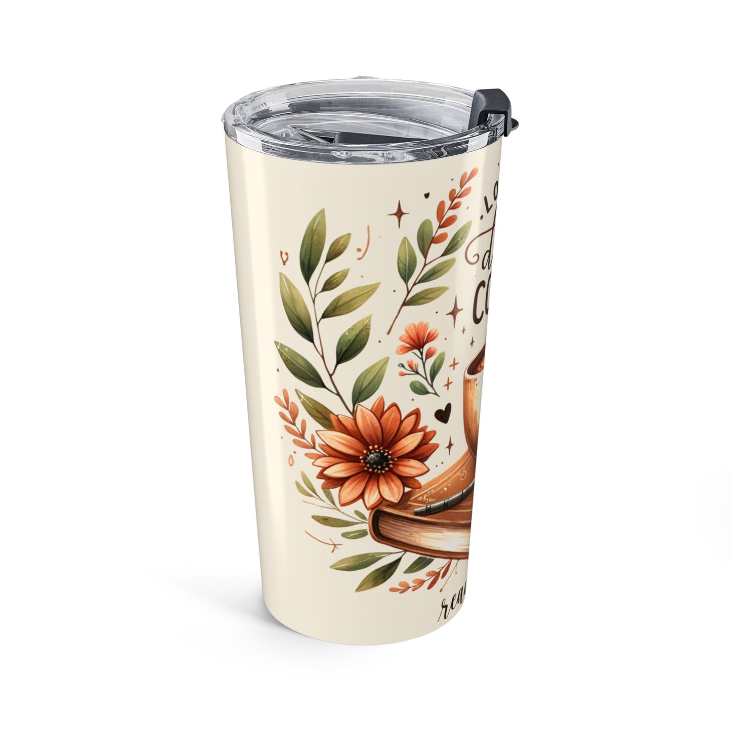 Love God Drink Coffee Read Books Fall/Autumn 20 oz Tumbler, Fall Watercolor Hand-Drawn Travel Cup