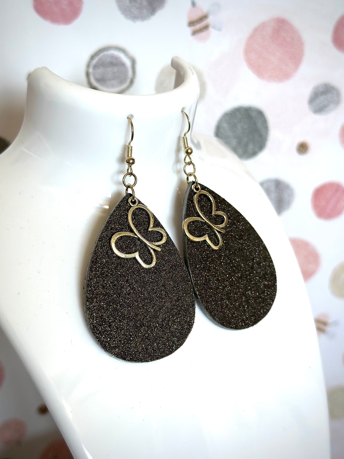 Black Shimmer With Silver Butterfly Charm