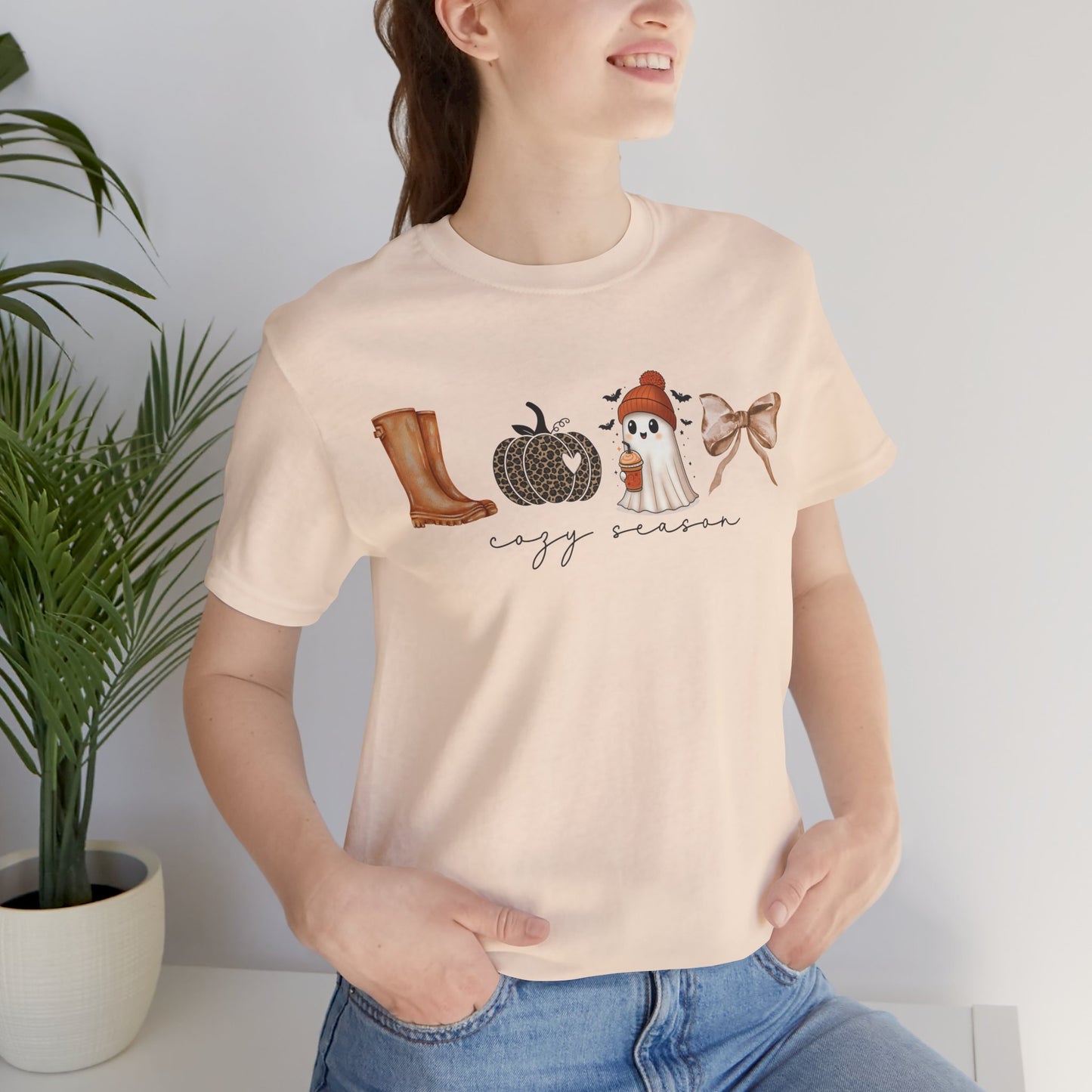 'Cozy Season' Autumn Vibes Tee, Fall Shirt, Cozy Season Top, Pumpkin, Ghost, Boots, Bow, Halloween Casual Wear