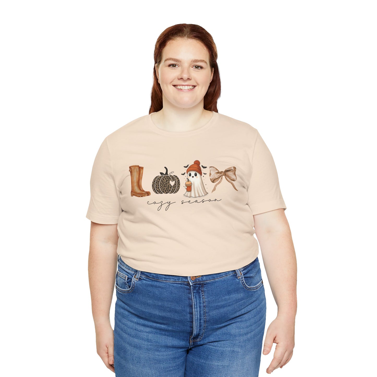 'Cozy Season' Autumn Vibes Tee, Fall Shirt, Cozy Season Top, Pumpkin, Ghost, Boots, Bow, Halloween Casual Wear