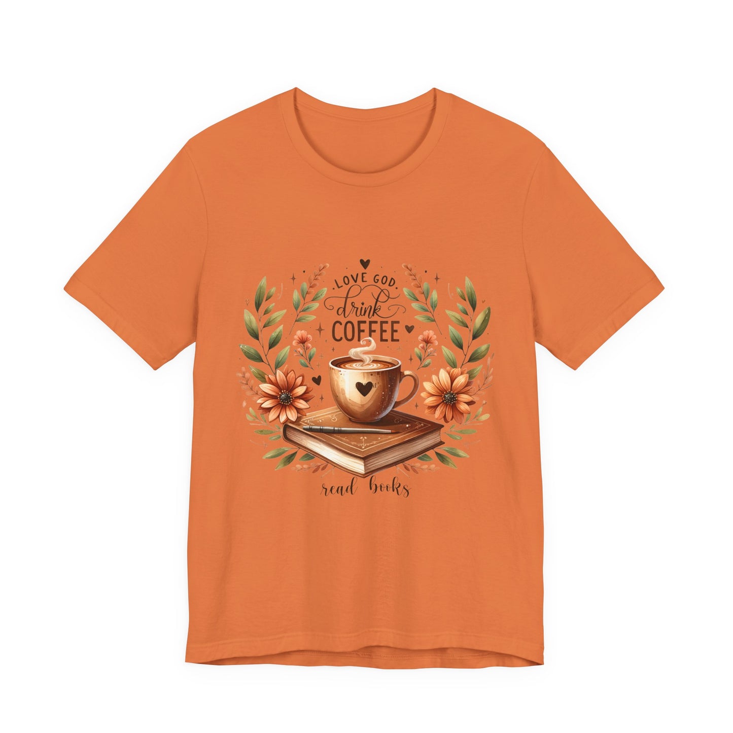 Love God, Drink Coffee, Read Books Tee | Fall Watercolor Books & Coffee Graphic Shirt