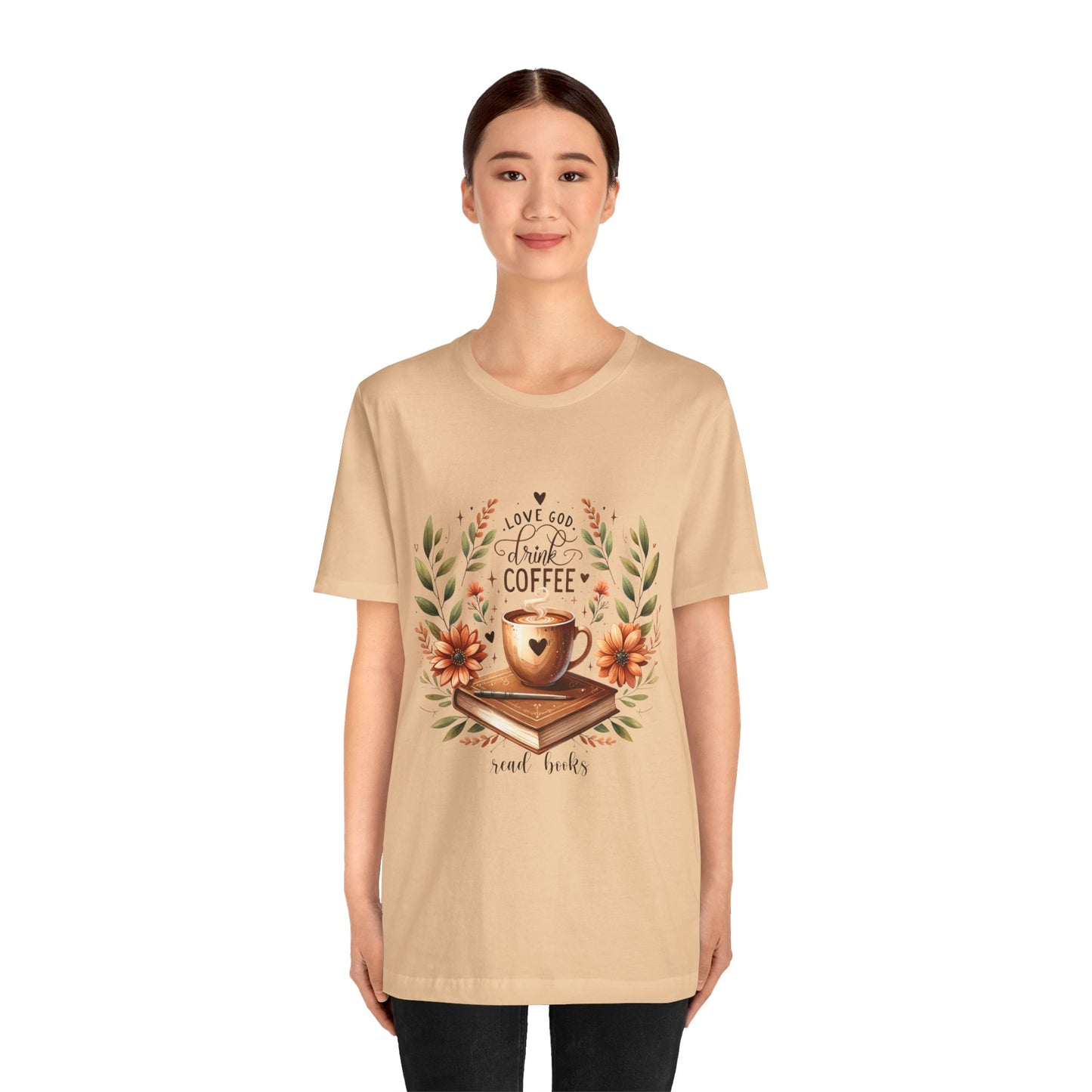 Love God, Drink Coffee, Read Books Tee | Fall Watercolor Books & Coffee Graphic Shirt