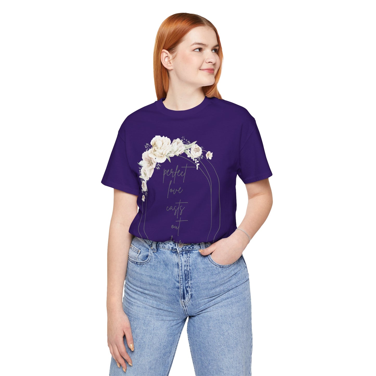 Floral Inspirational T-Shirt, Perfect Love Casts Out Fear Tee, Faith-Based Apparel, Spring Fashion, Religious Top