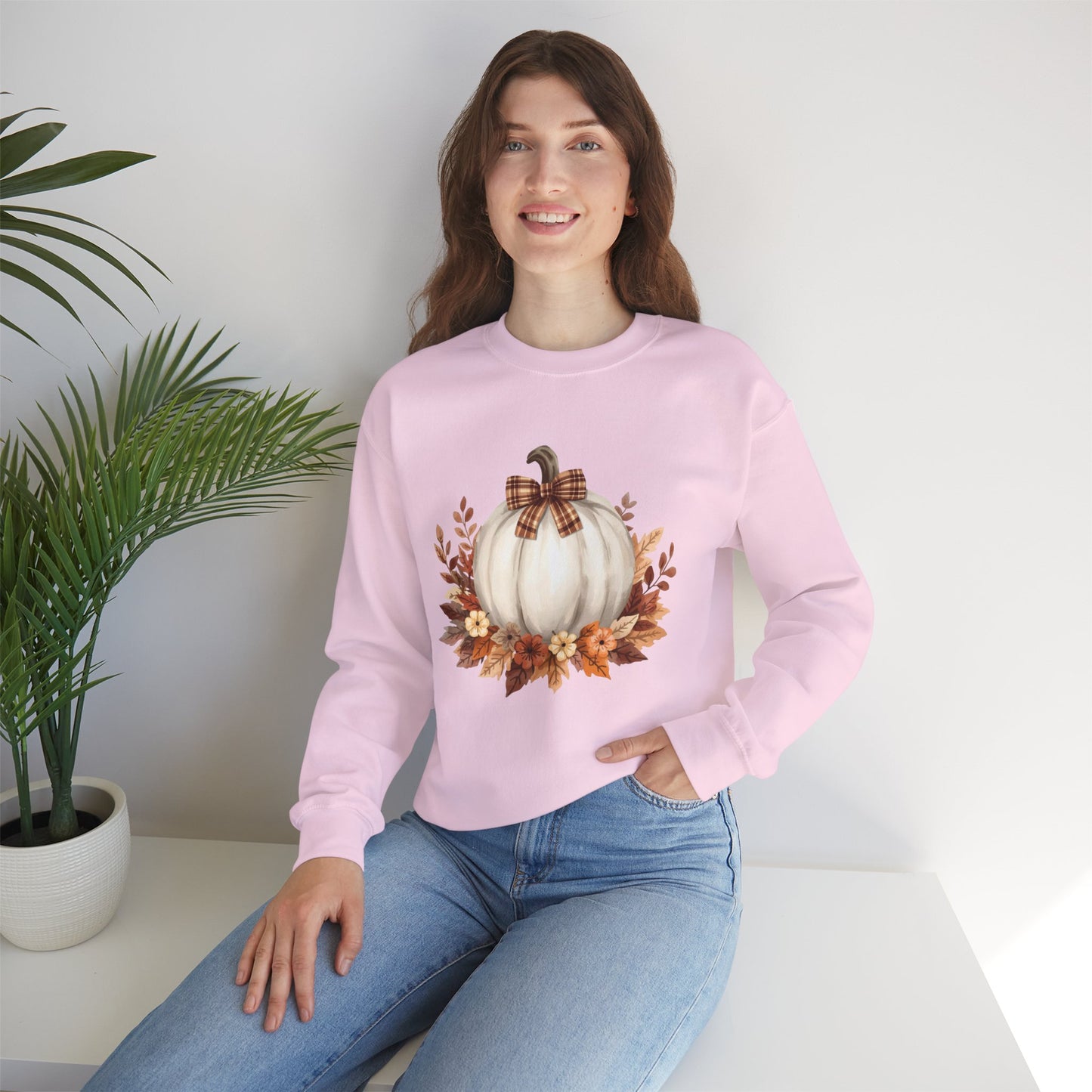White Autumn Pumpkin Sweatshirt, Cozy Fall Sweater, Pumpkin Decor Shirt, Harvest Season Gift, Thanksgiving Apparel