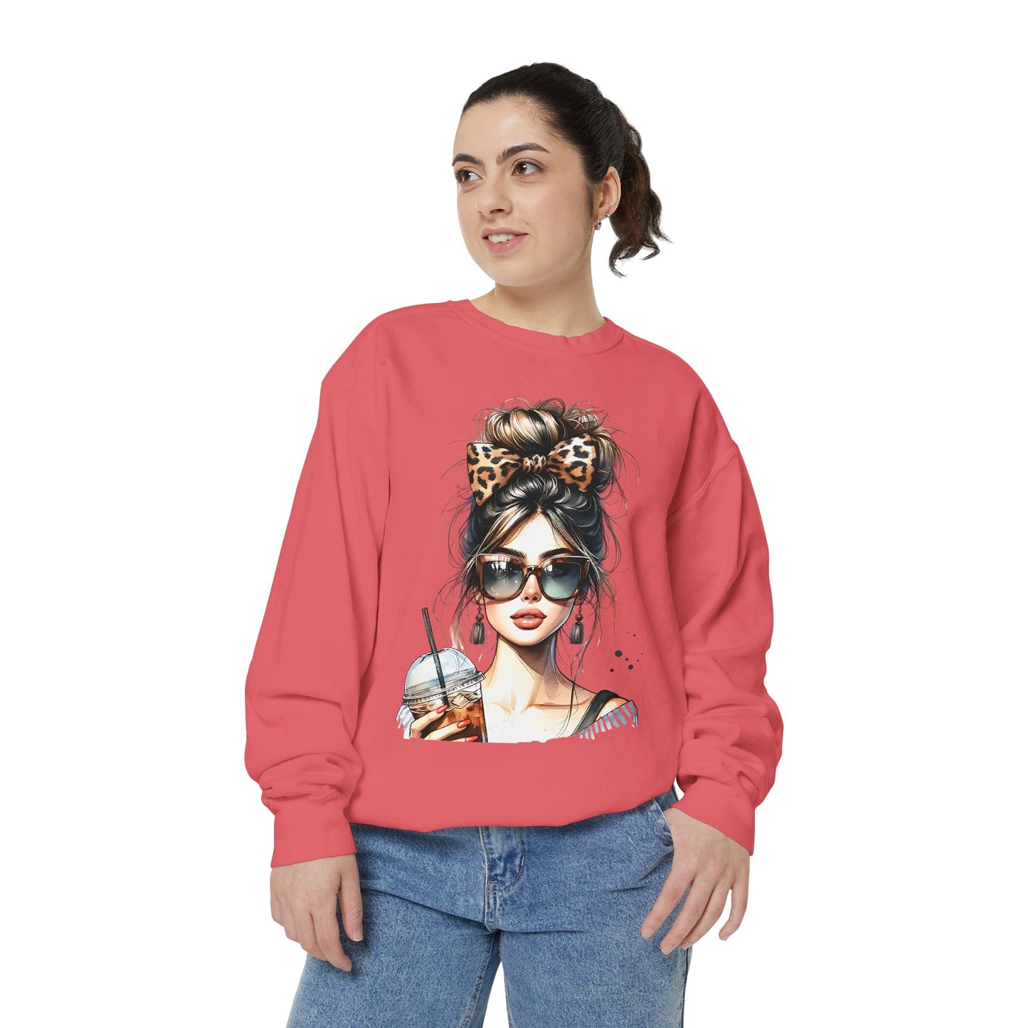 Fashionista Trendy Girl Coffee Sweatshirt for Women, Cozy Casual Wear, Gift for Fashion Lovers, Ideal for Everyday Style