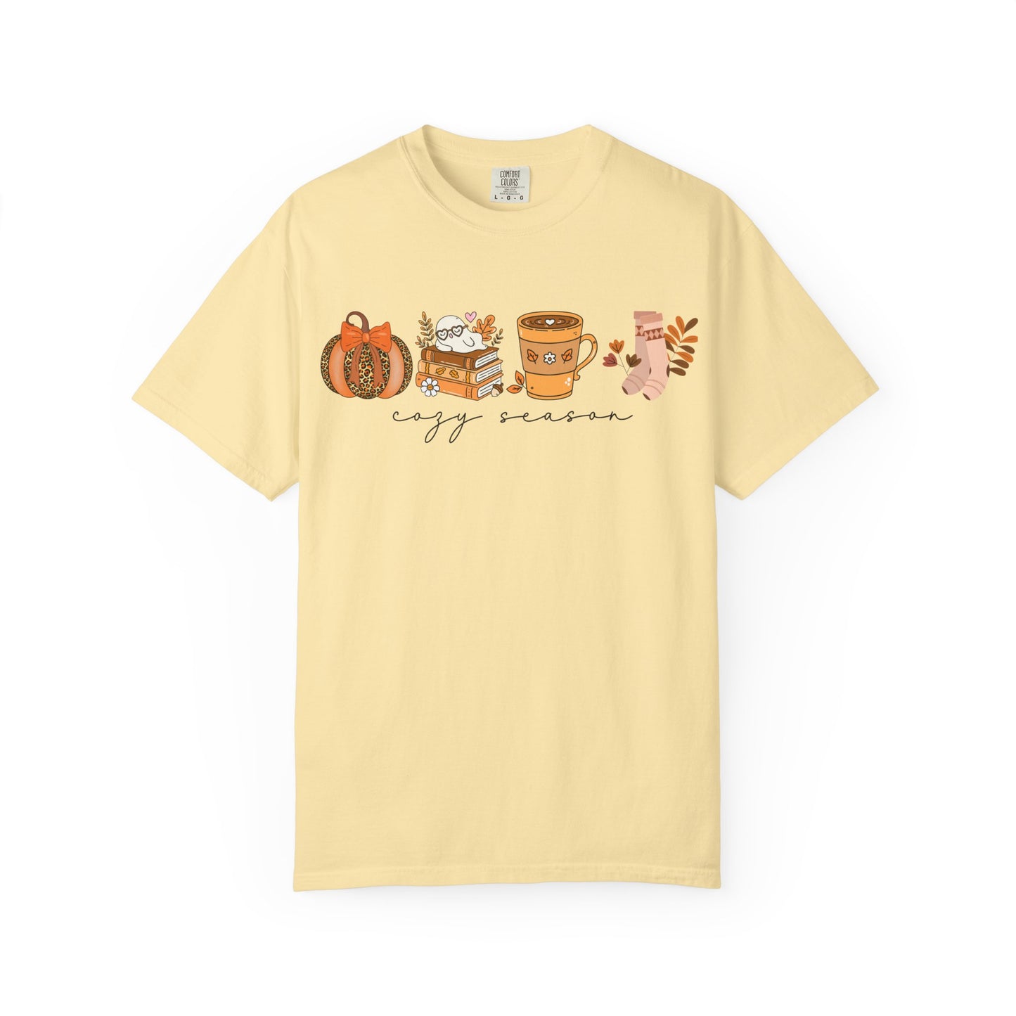 'Cozy Season' Bella + Canvas T-Shirt | Cozy Socks, Sleeping Ghost, Coquette Bow & Leopard Pumpkin Fall Graphic, Autumn Tee, Pumpkin Season Shirt, Cute Sweatshirt, Harvest Style Top, Perfect for Thanksgiving