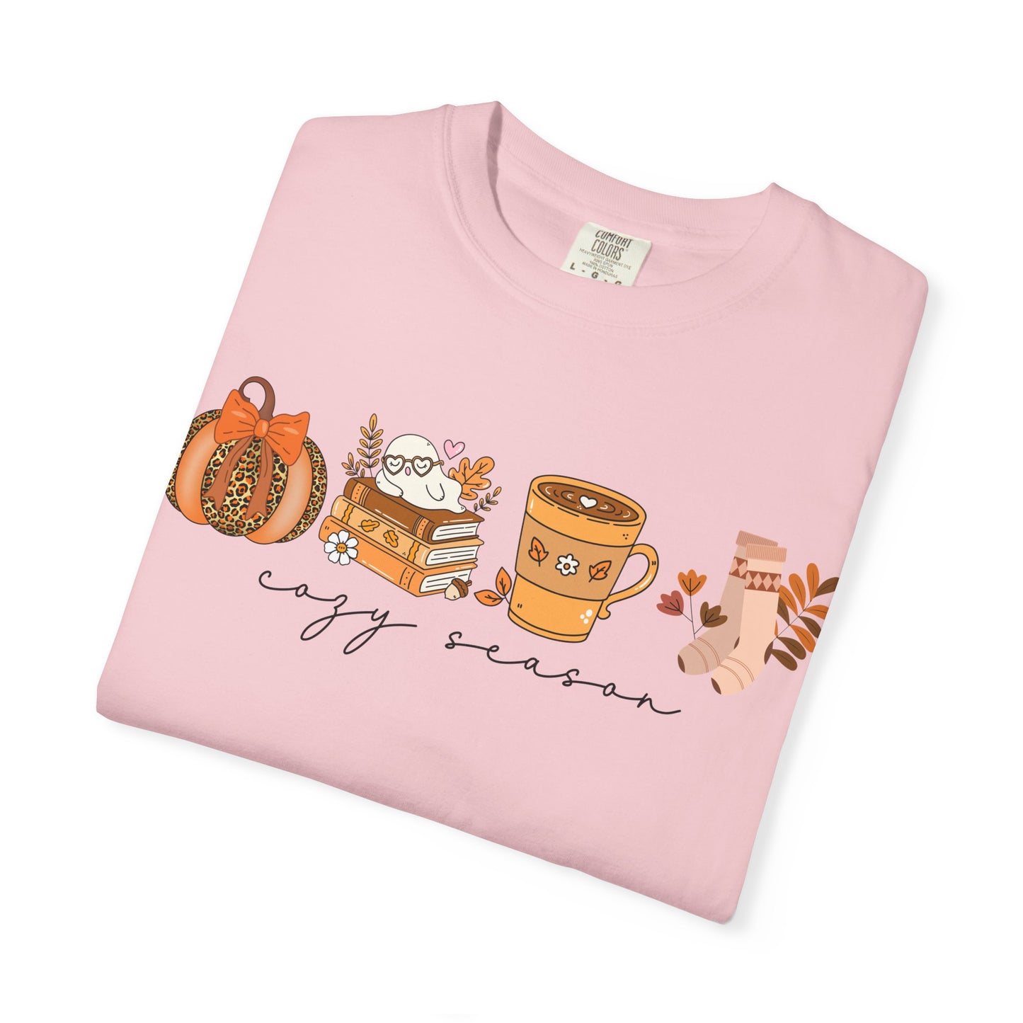 'Cozy Season' Bella + Canvas T-Shirt | Cozy Socks, Sleeping Ghost, Coquette Bow & Leopard Pumpkin Fall Graphic, Autumn Tee, Pumpkin Season Shirt, Cute Sweatshirt, Harvest Style Top, Perfect for Thanksgiving