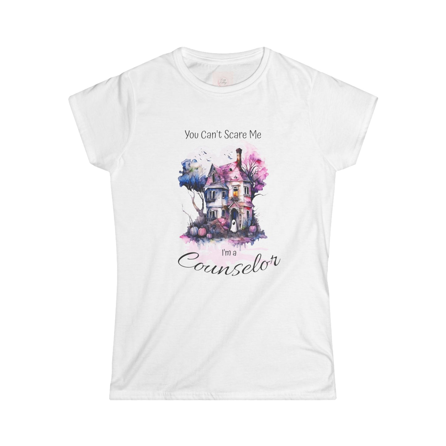 You Can’t Scare Me I’m a Counselor Tee | Watercolor Haunted House Halloween Shirt