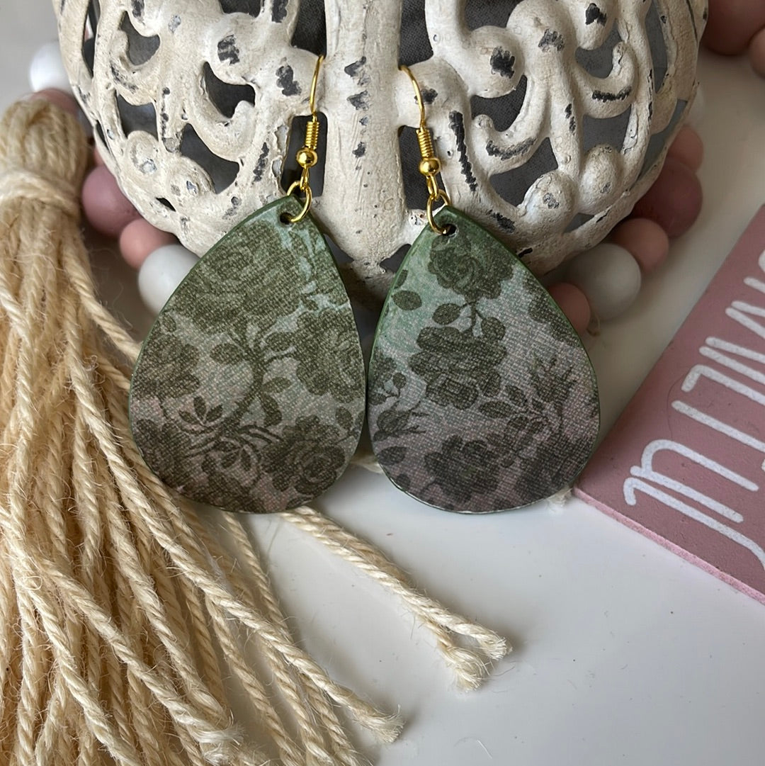Green Floral Earrings