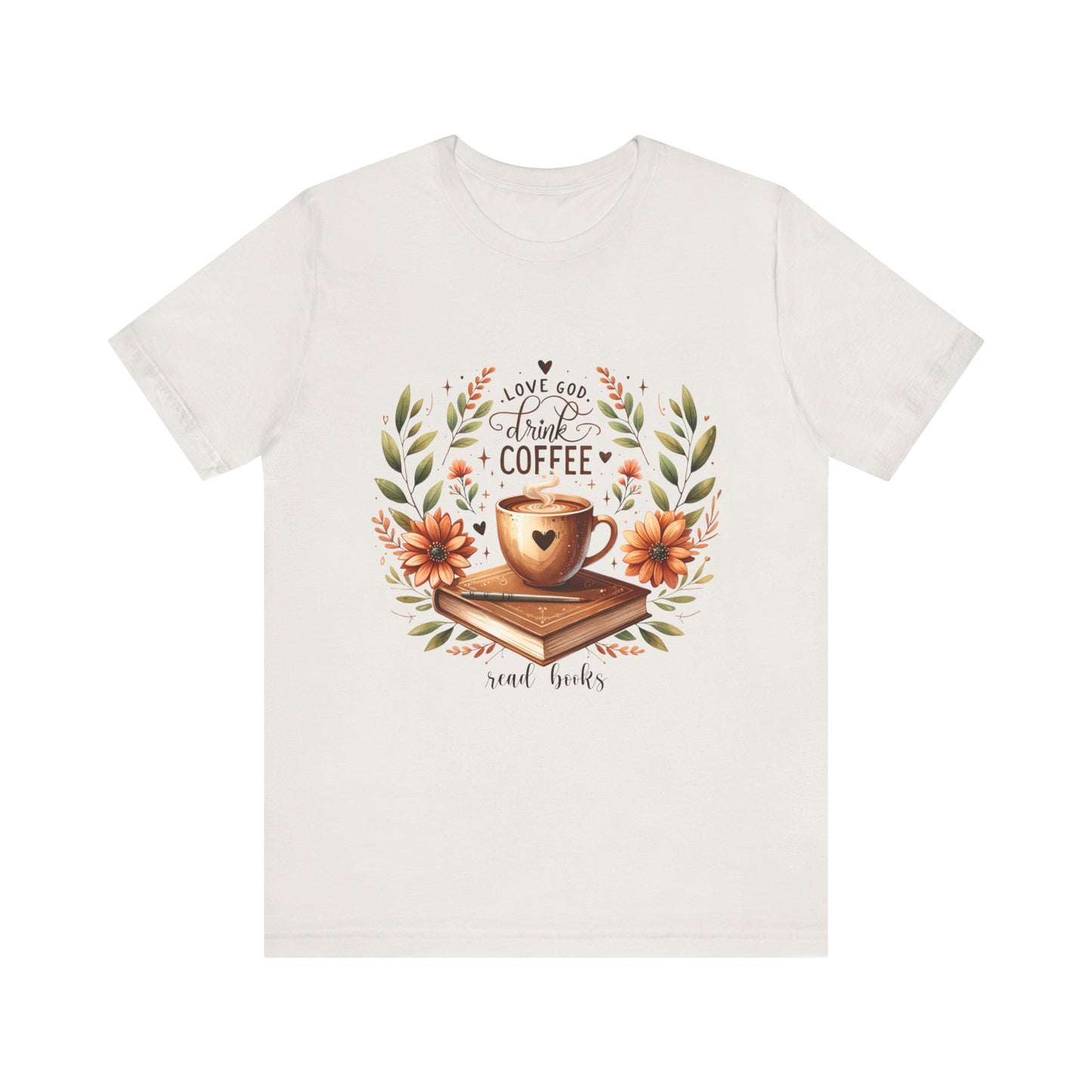 Love God, Drink Coffee, Read Books Tee | Fall Watercolor Books & Coffee Graphic Shirt