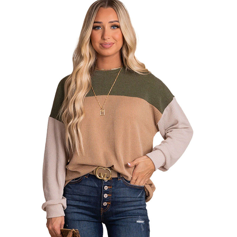 Color Block Casual Knit Loose Top