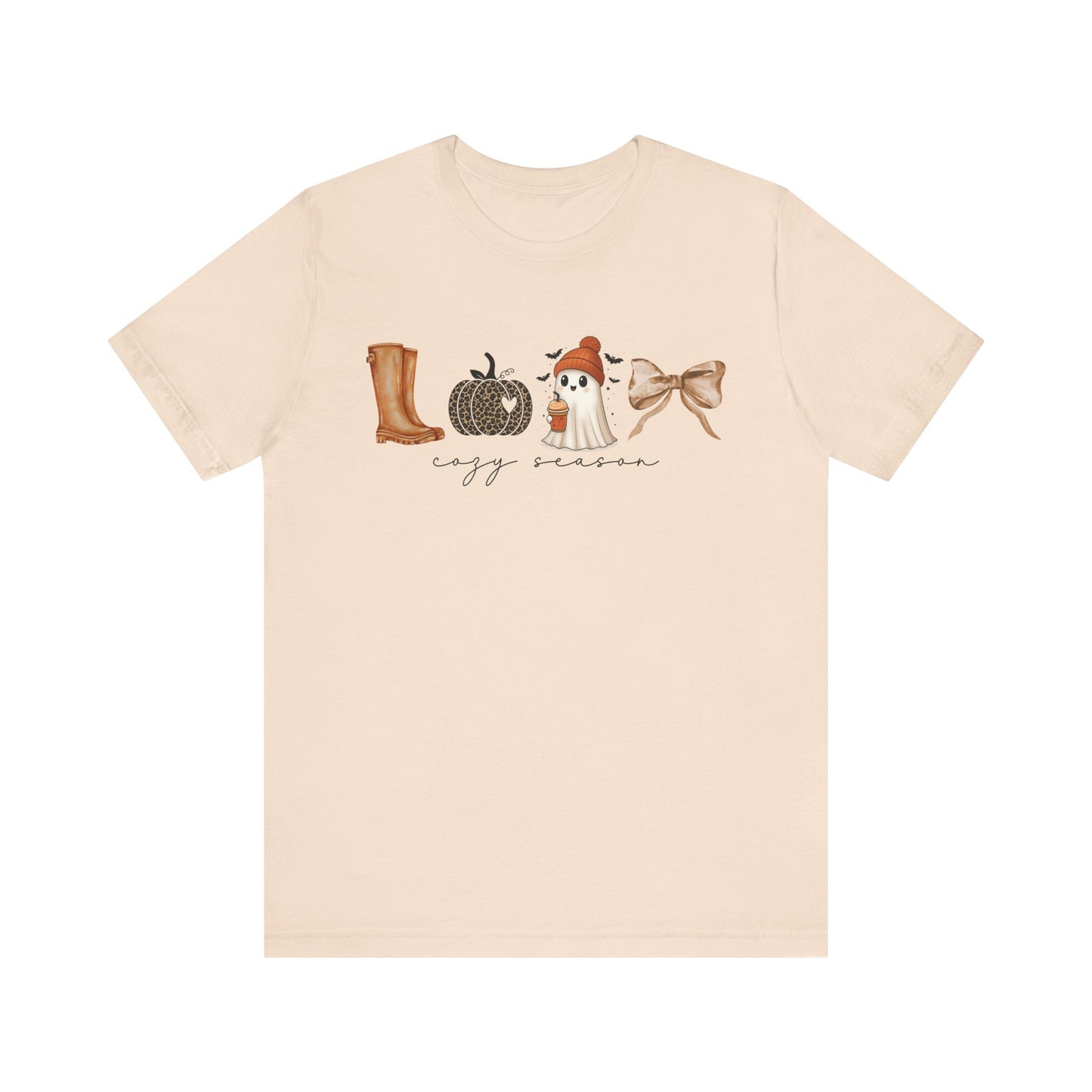 'Cozy Season' Autumn Vibes Tee, Fall Shirt, Cozy Season Top, Pumpkin, Ghost, Boots, Bow, Halloween Casual Wear