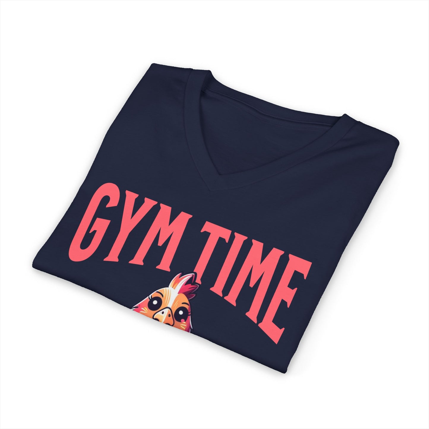 Funny Hen Gym Time V-Neck Tee, Farm Fitness Humor Graphic Shirt, Gift for Gym Lovers, Workout Humor Shirt, Chicken/Hen Lovers
