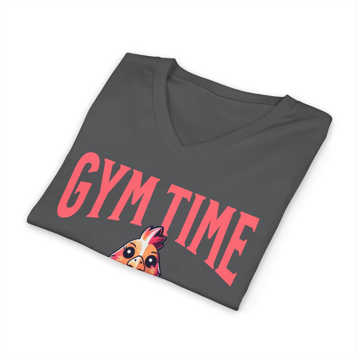 Funny Hen Gym Time V-Neck Tee, Farm Fitness Humor Graphic Shirt, Gift for Gym Lovers, Workout Humor Shirt, Chicken/Hen Lovers