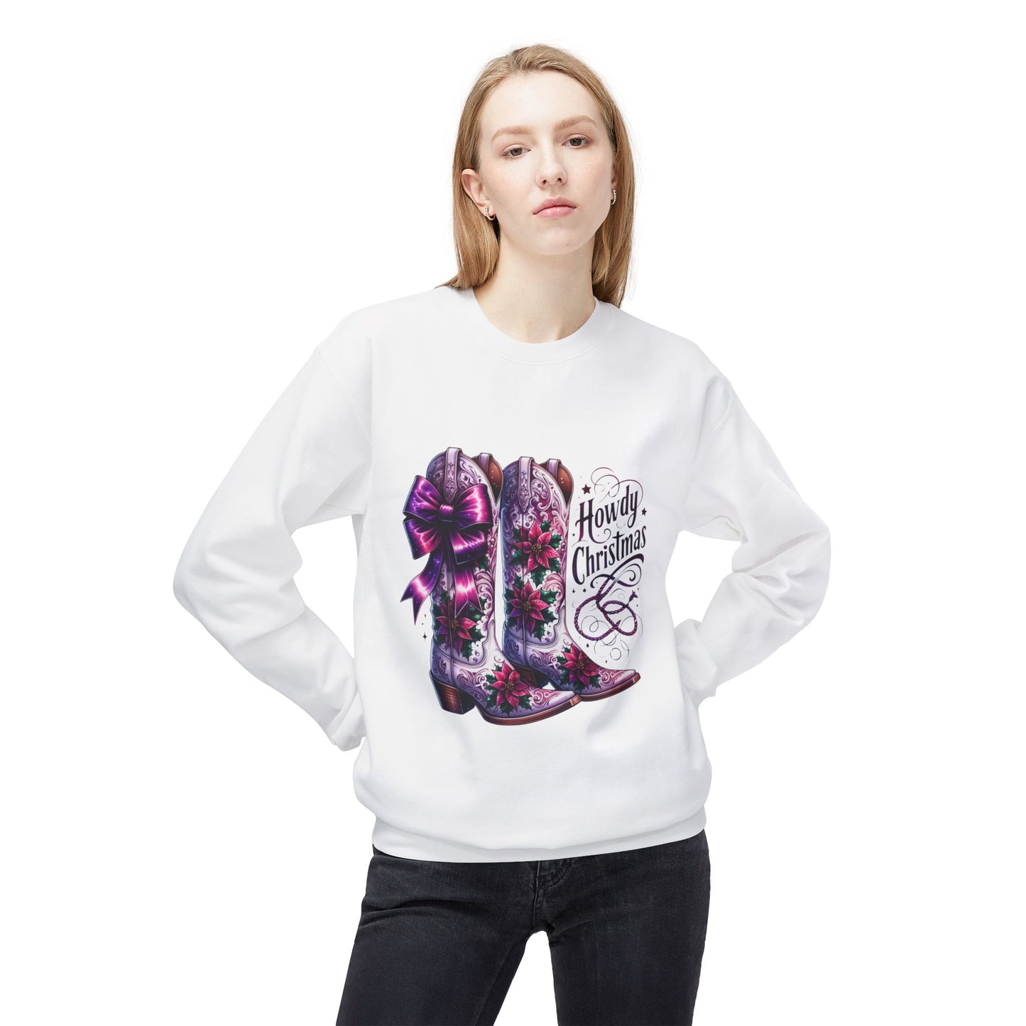 Howdy Christmas Boots Sweatshirt, Cozy Holiday Apparel, Rustic Christmas Gifts, Festive Crewneck