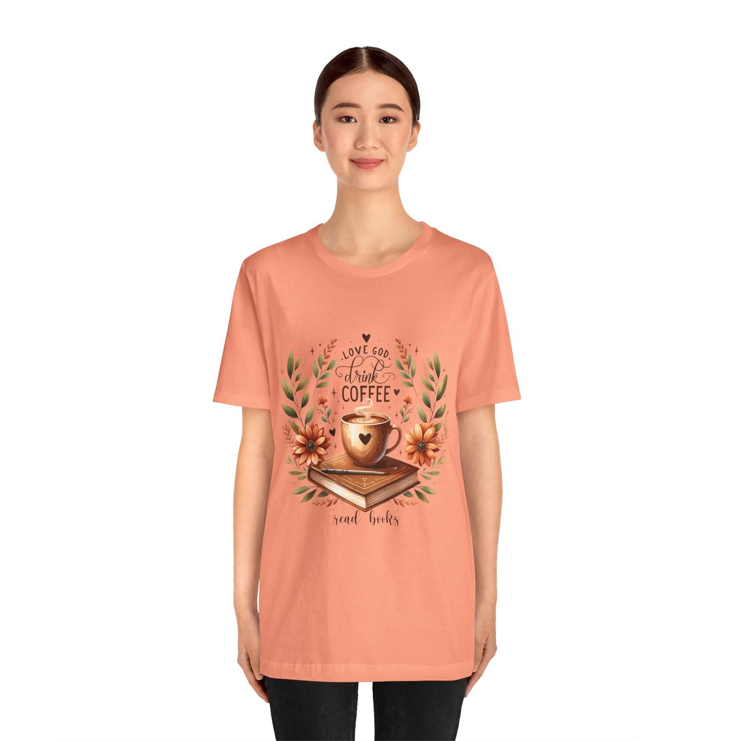 Love God, Drink Coffee, Read Books Tee | Fall Watercolor Books & Coffee Graphic Shirt