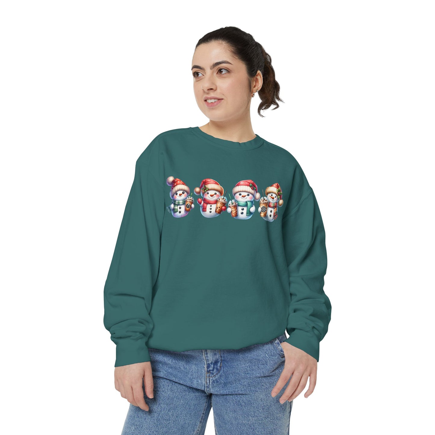 Snowmen Holding Iced Coffee Sweatshirt | Cute Winter Graphic Pullover, Cozy Holiday Gift, Christmas Apparel, Festive Sweatshirt, Snowman Design, Unisex Sweatshirt