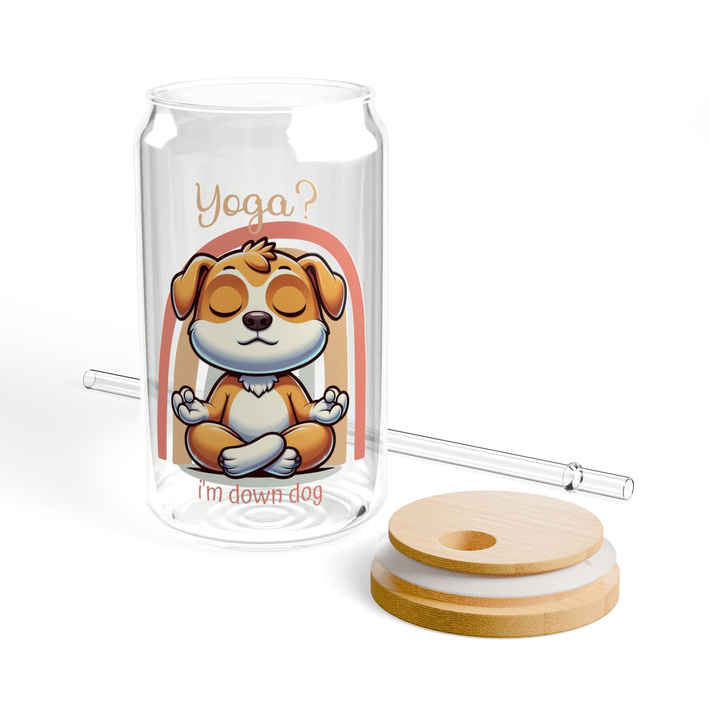 Yoga? I'm Down Dog Glass Sipper Can, 16oz, Retro, Gifts for All, Gifts for Yogi, Funny Cute