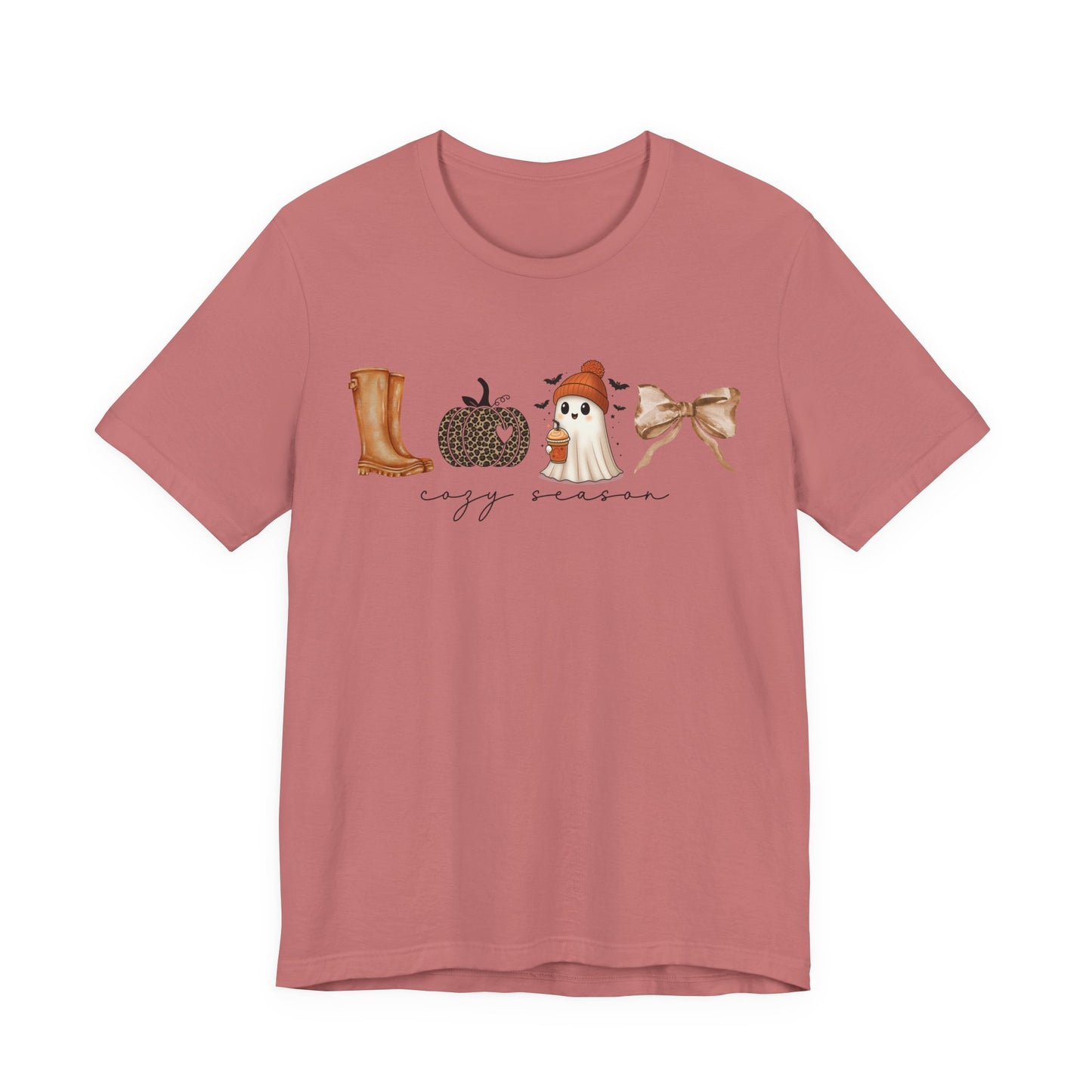 'Cozy Season' Autumn Vibes Tee, Fall Shirt, Cozy Season Top, Pumpkin, Ghost, Boots, Bow, Halloween Casual Wear