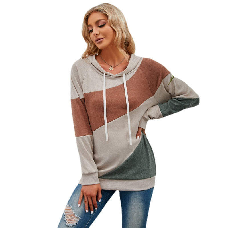 Diagonal Thick Striped Hooded Sweatshirt