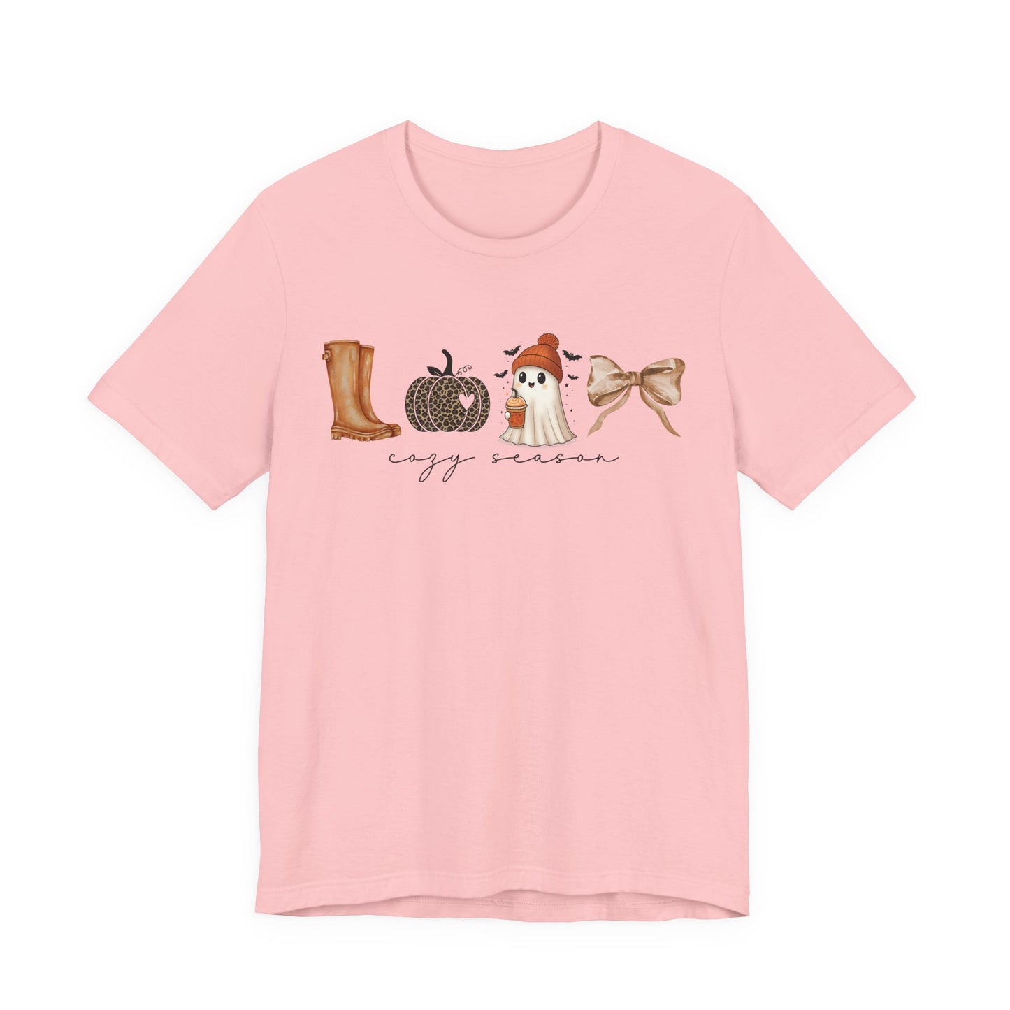 'Cozy Season' Autumn Vibes Tee, Fall Shirt, Cozy Season Top, Pumpkin, Ghost, Boots, Bow, Halloween Casual Wear