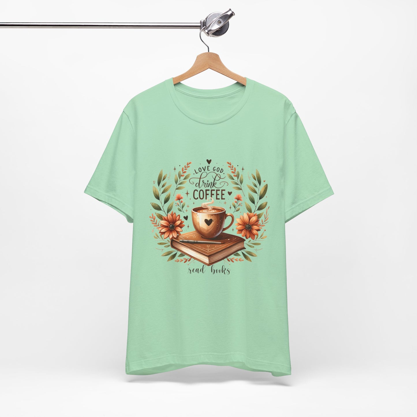 Love God, Drink Coffee, Read Books Tee | Fall Watercolor Books & Coffee Graphic Shirt