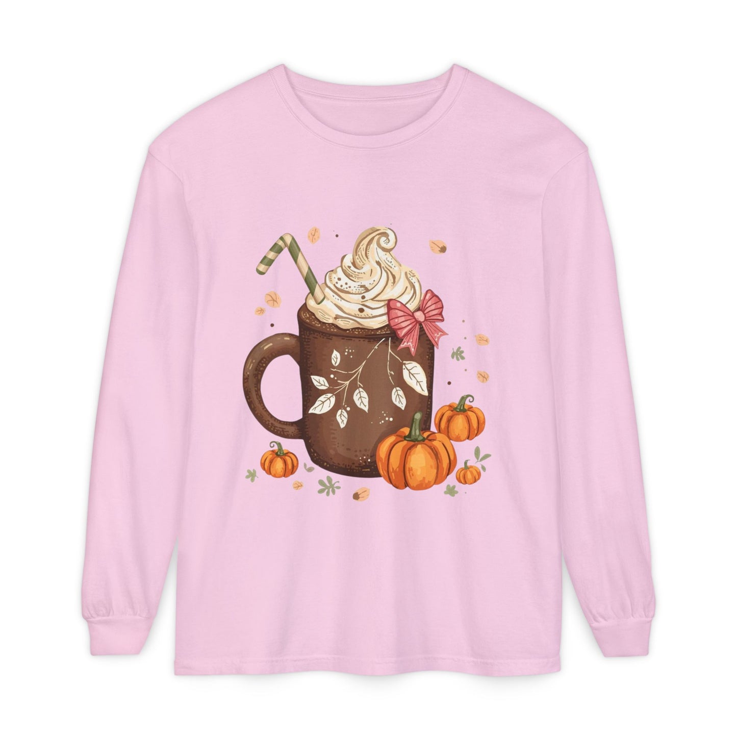 Cute Fall Pumpkin Spice Long Sleeve T-Shirt, Pumpkin Coffee Tee, Autumn Fashion, Cozy Gift for her, Thanksgiving Shirt