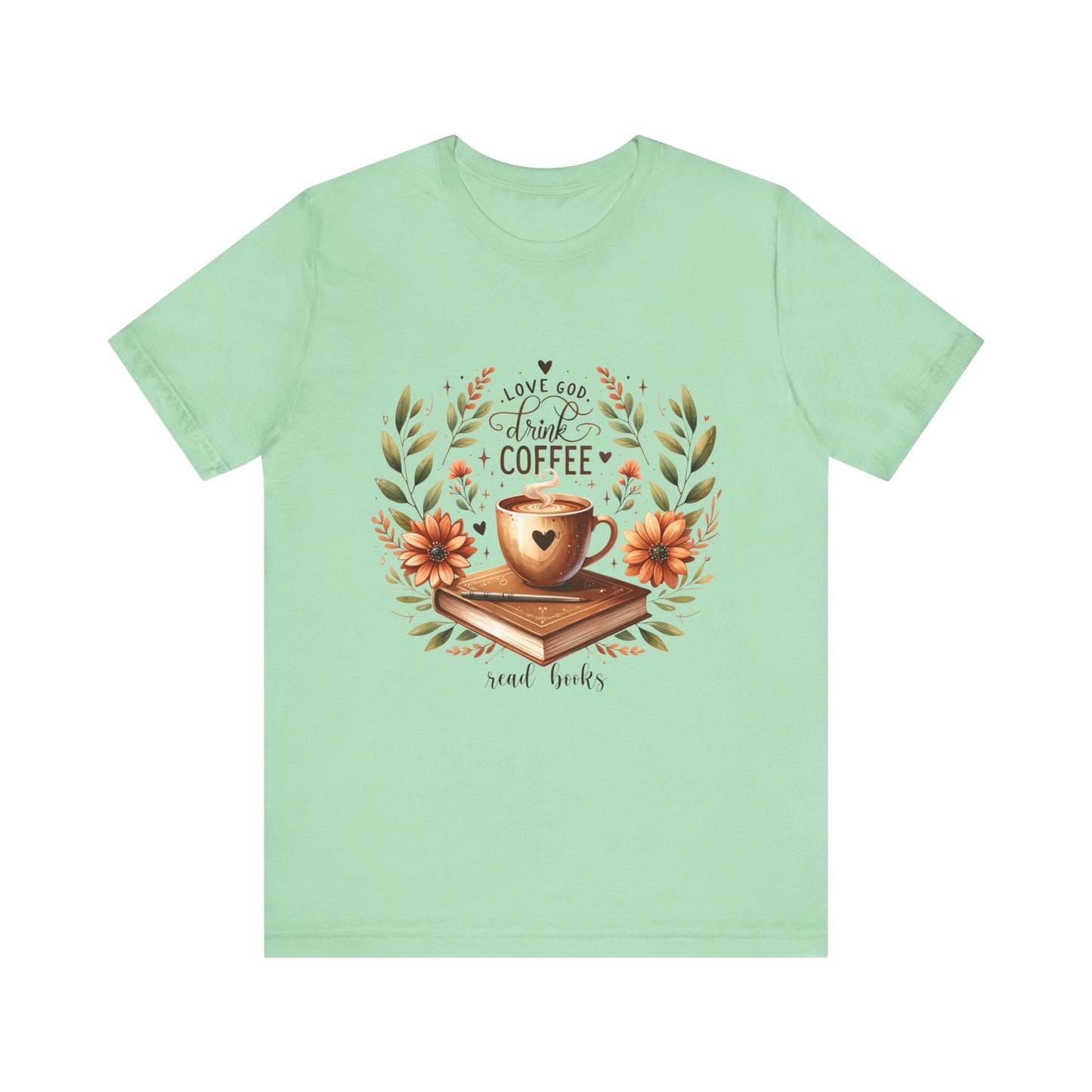 Love God, Drink Coffee, Read Books Tee | Fall Watercolor Books & Coffee Graphic Shirt