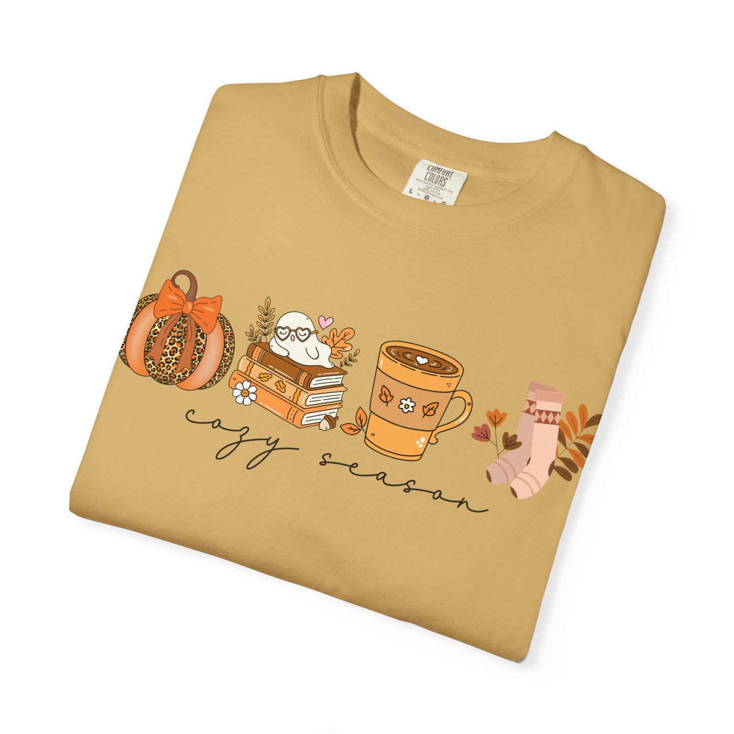 'Cozy Season' Bella + Canvas T-Shirt | Cozy Socks, Sleeping Ghost, Coquette Bow & Leopard Pumpkin Fall Graphic, Autumn Tee, Pumpkin Season Shirt, Cute Sweatshirt, Harvest Style Top, Perfect for Thanksgiving