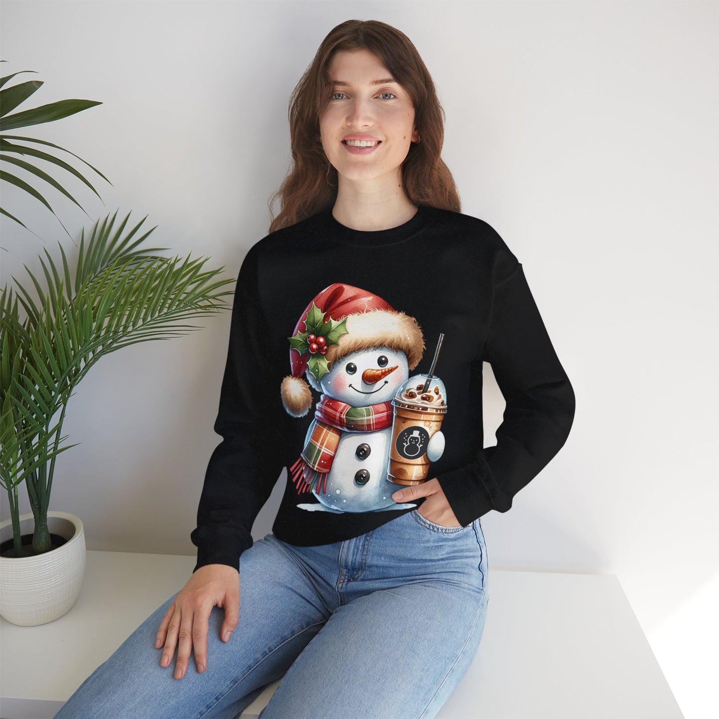 Cute Snowman Iced Coffee Sweatshirt | Winter Coffee Lover Christmas Crewneck